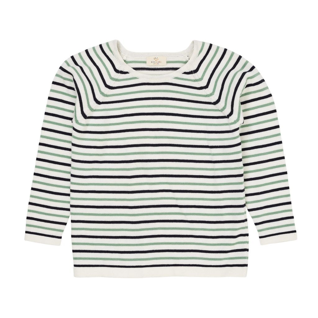GOTS Tunn Stickad Tröja Cream Navy Green