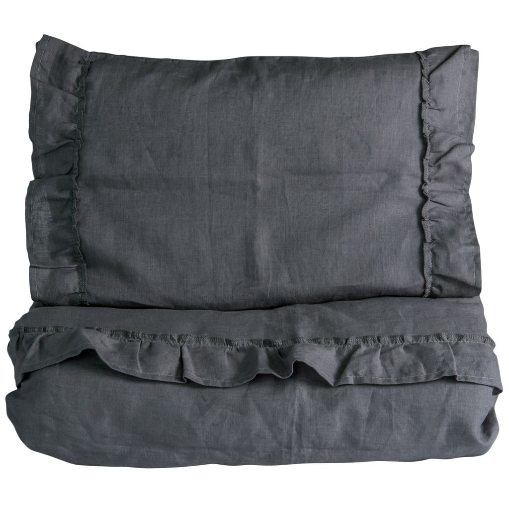 Sengetøy med volanger til barnevogn/vugge Graphite Grey