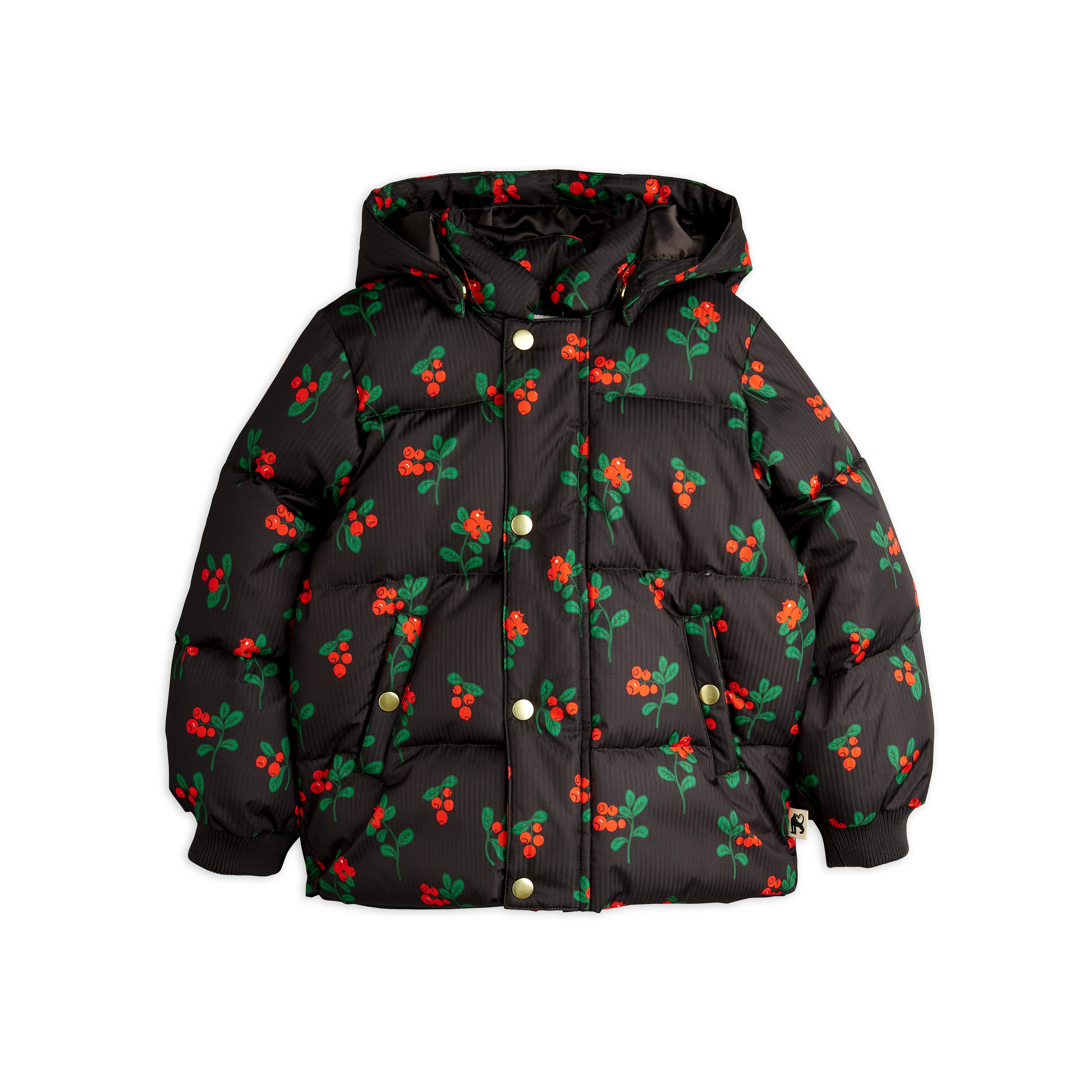 Lingonberries Aop Hooded Puffer Black