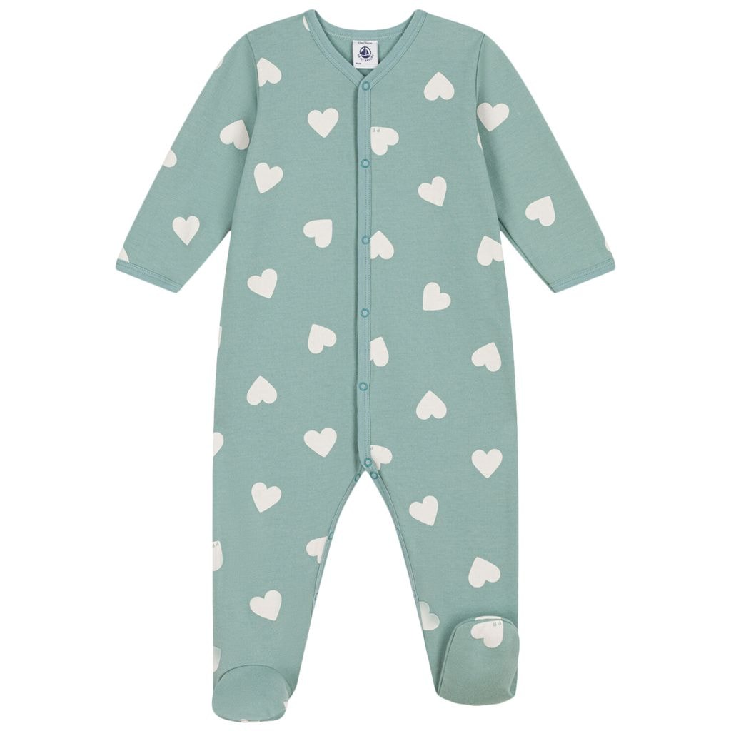 Heart Printed Footed Baby Body Green