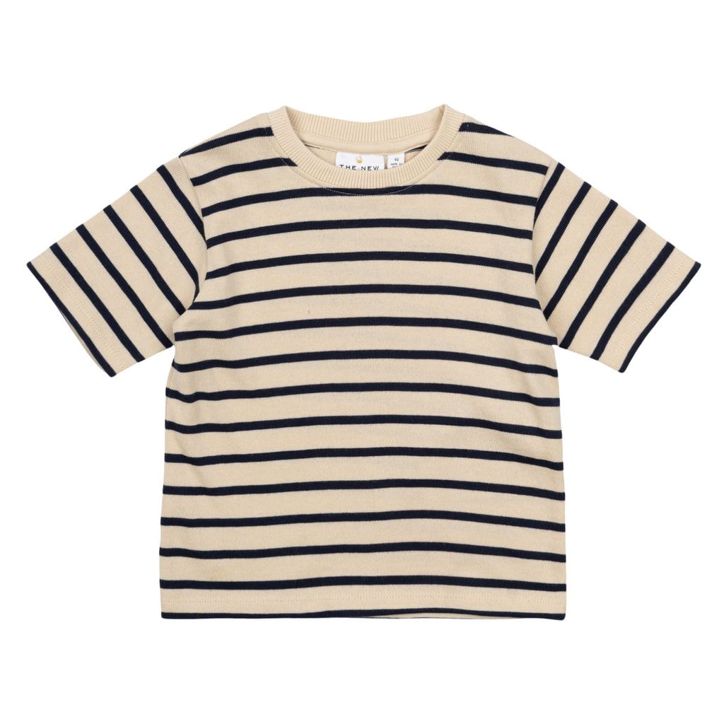 GOTS Nat Uni Tee Mood Indigo Striped