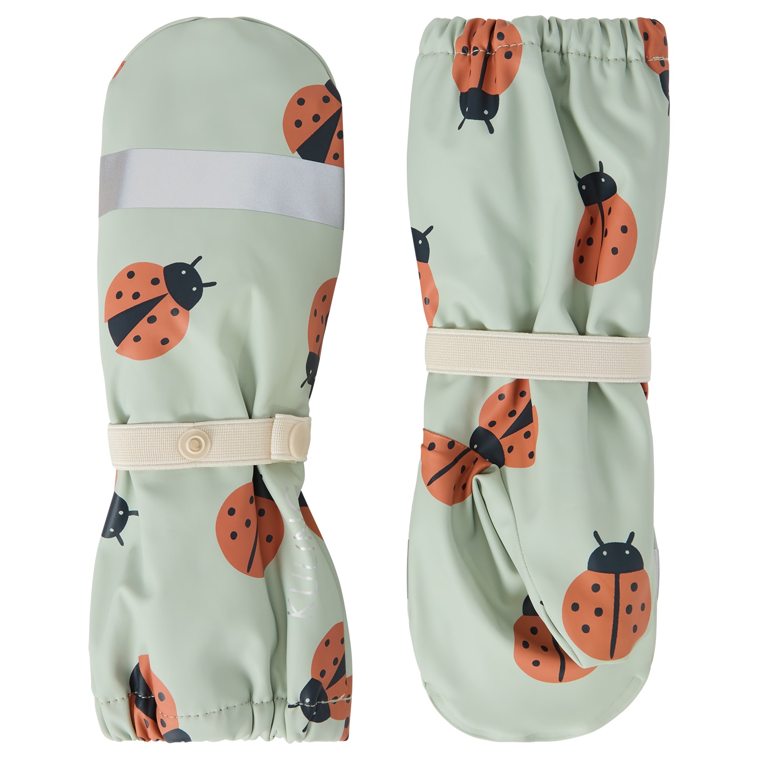 Vilnius Lined Rain Mittens Pale Green Ladybug