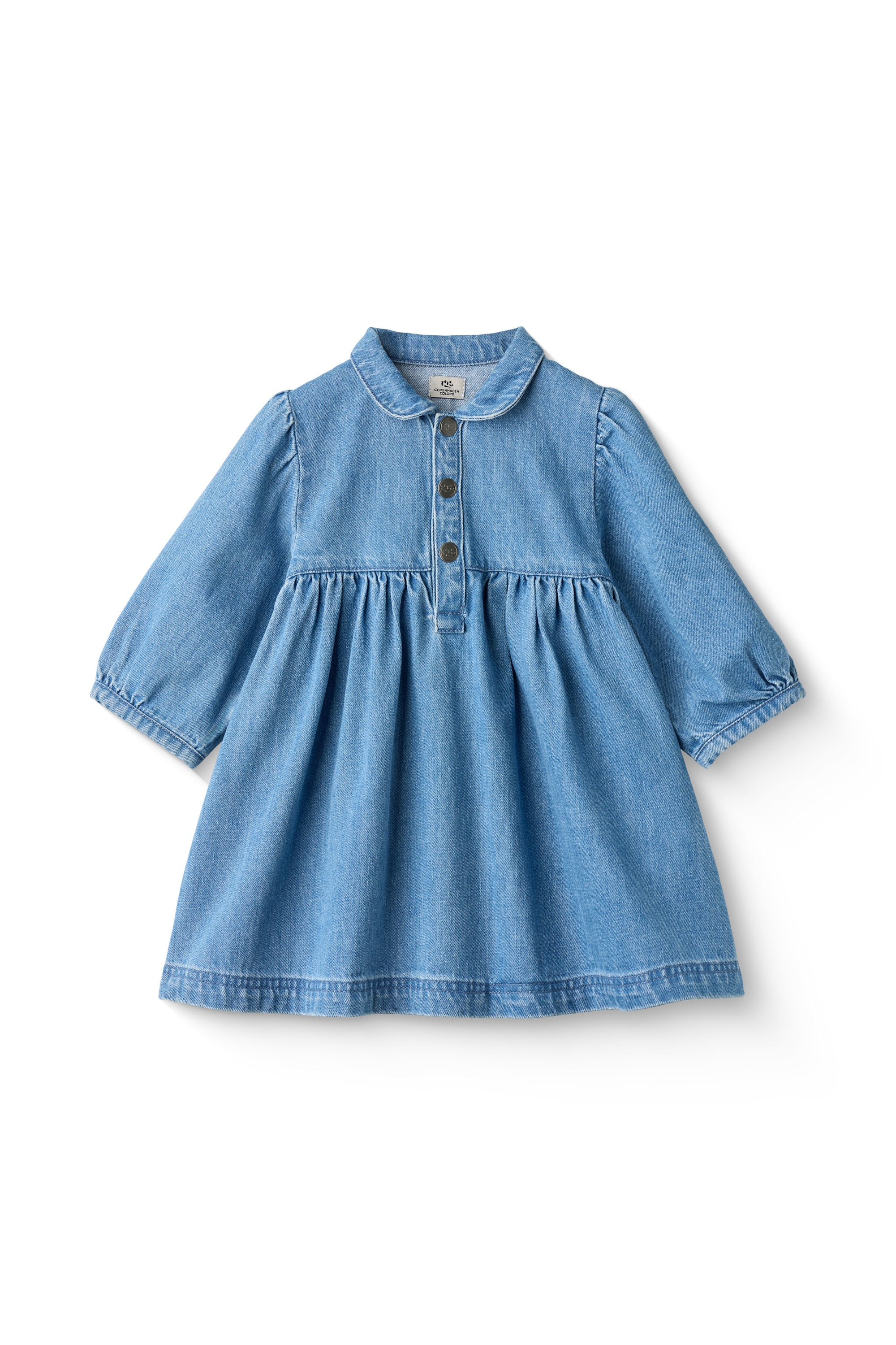 GOTS Denim-kjole Med Pufærmer Indigo Blue Washed