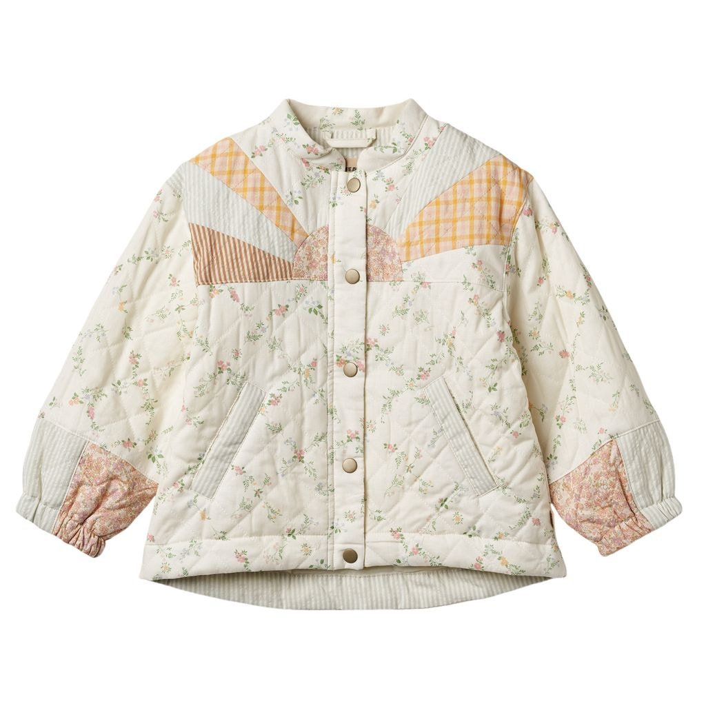 Inga Quiltet Jakke Ivory Checked Flowers