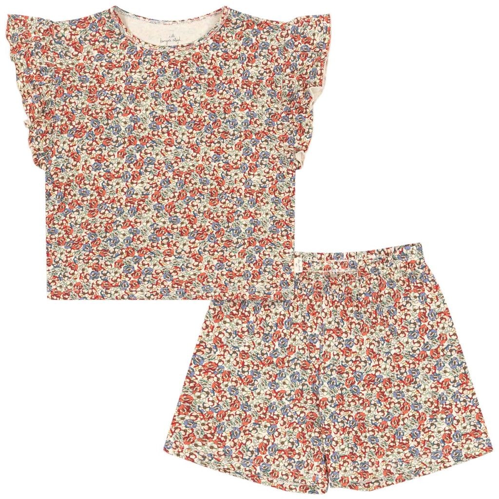 GOTS Lin Floral T-shirt And Shorts Set Rosier Rouge