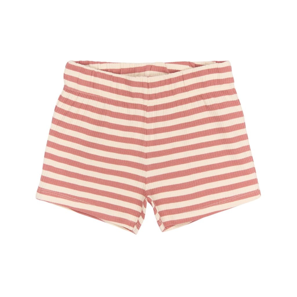 GOTS Uni Ribbed Shorts Old Rose Striped