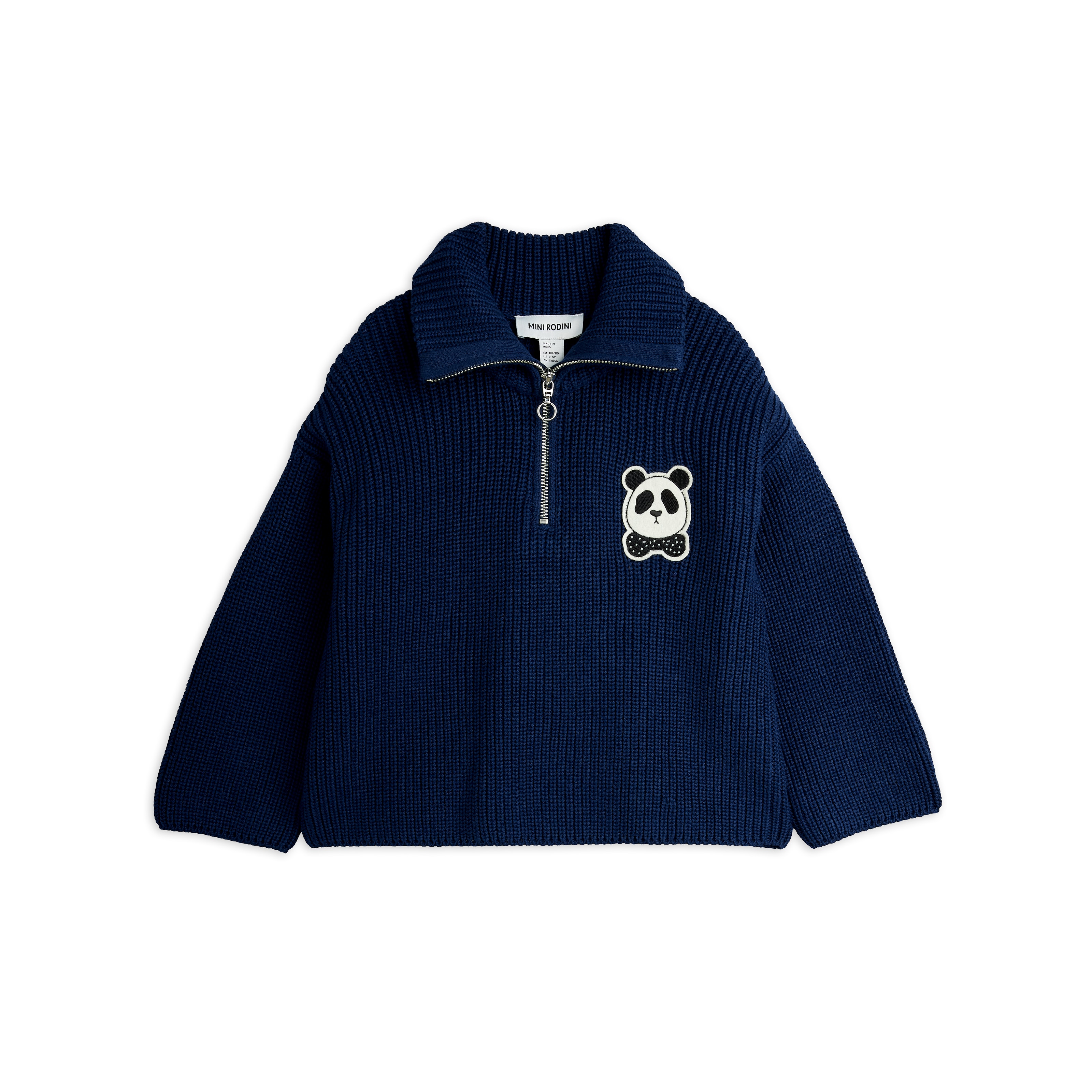 GOTS Panda Chunky Knit Half Zip Sweater
