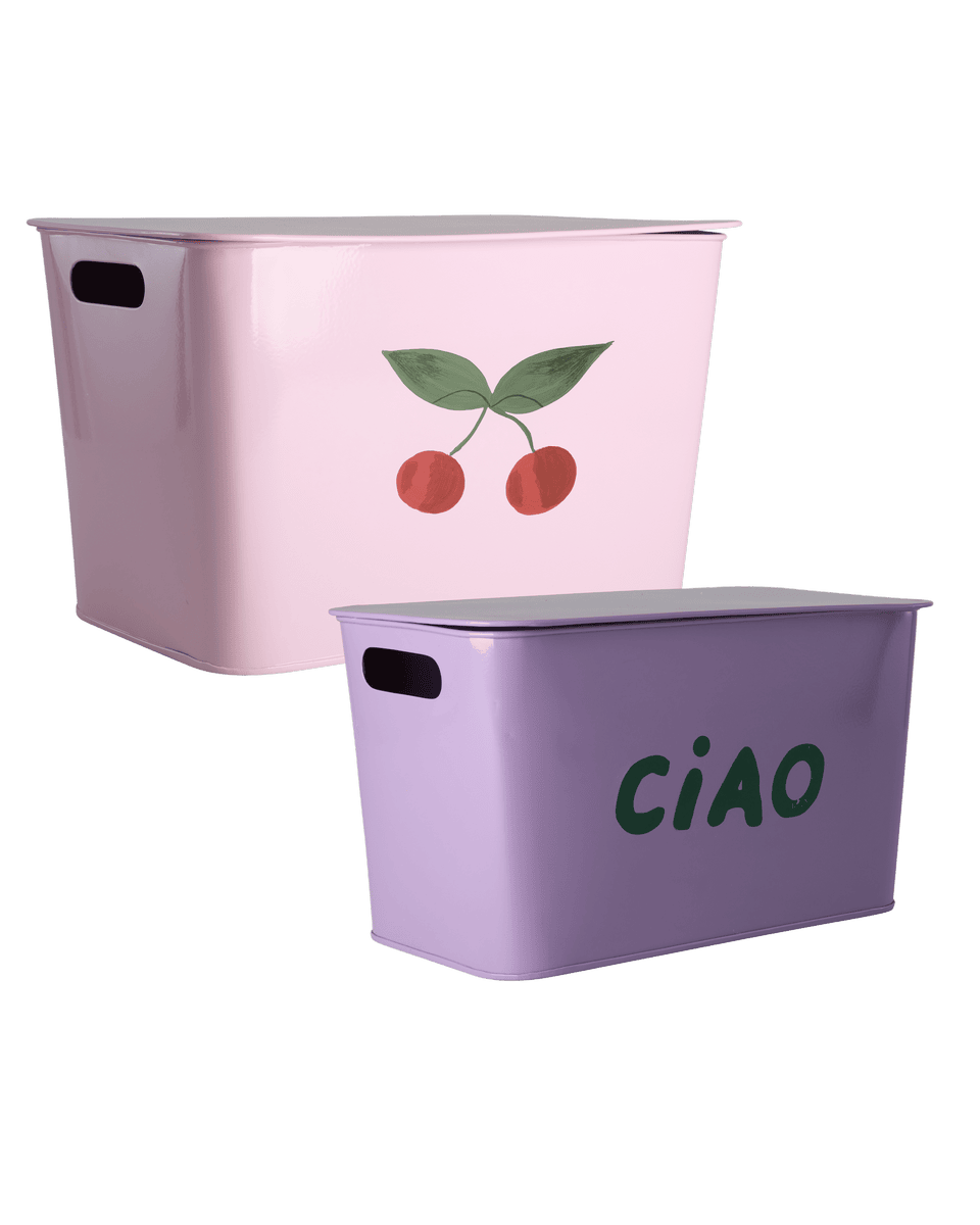 2 Set Förvaringslådor I Metall Med Tryckt Mönster Och Väggfäste Pink and Purple