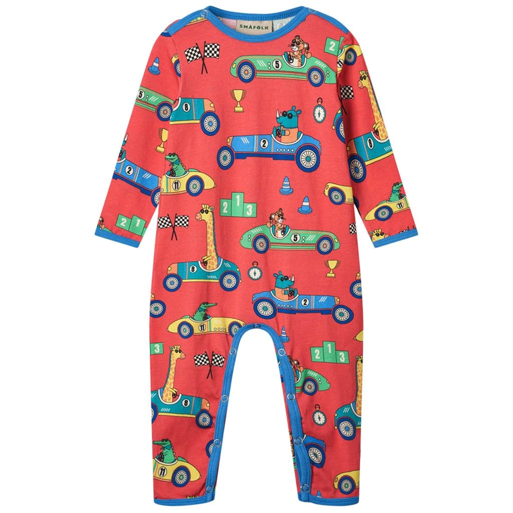 Race Cars Långärmad Onesie Pink Punch