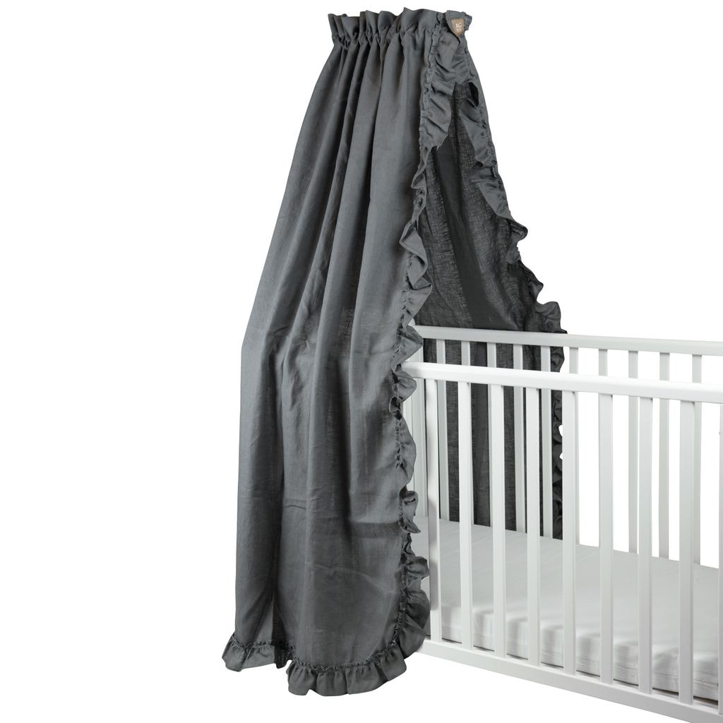 Sängyn katos pellava röyhelöllä Graphite Grey