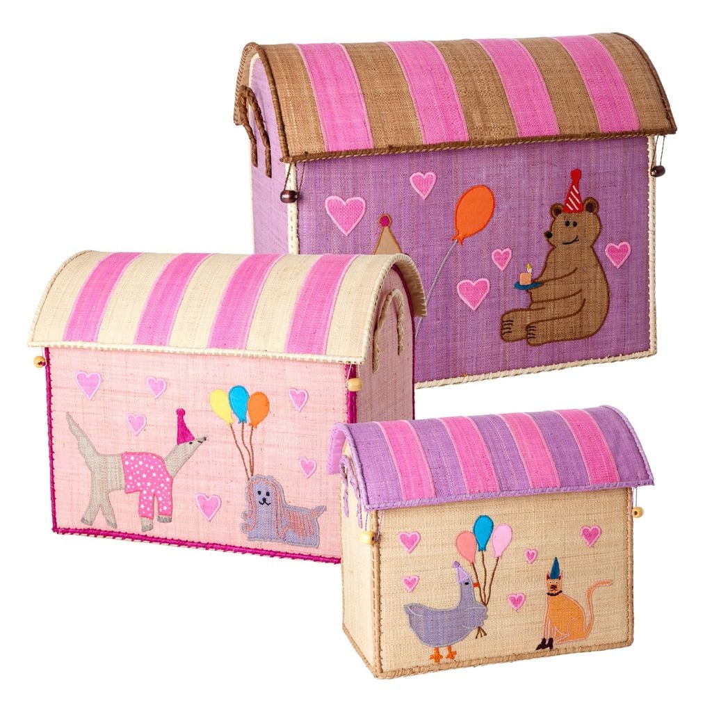 3-Pack Party Animal Raffiakorgar Rosa