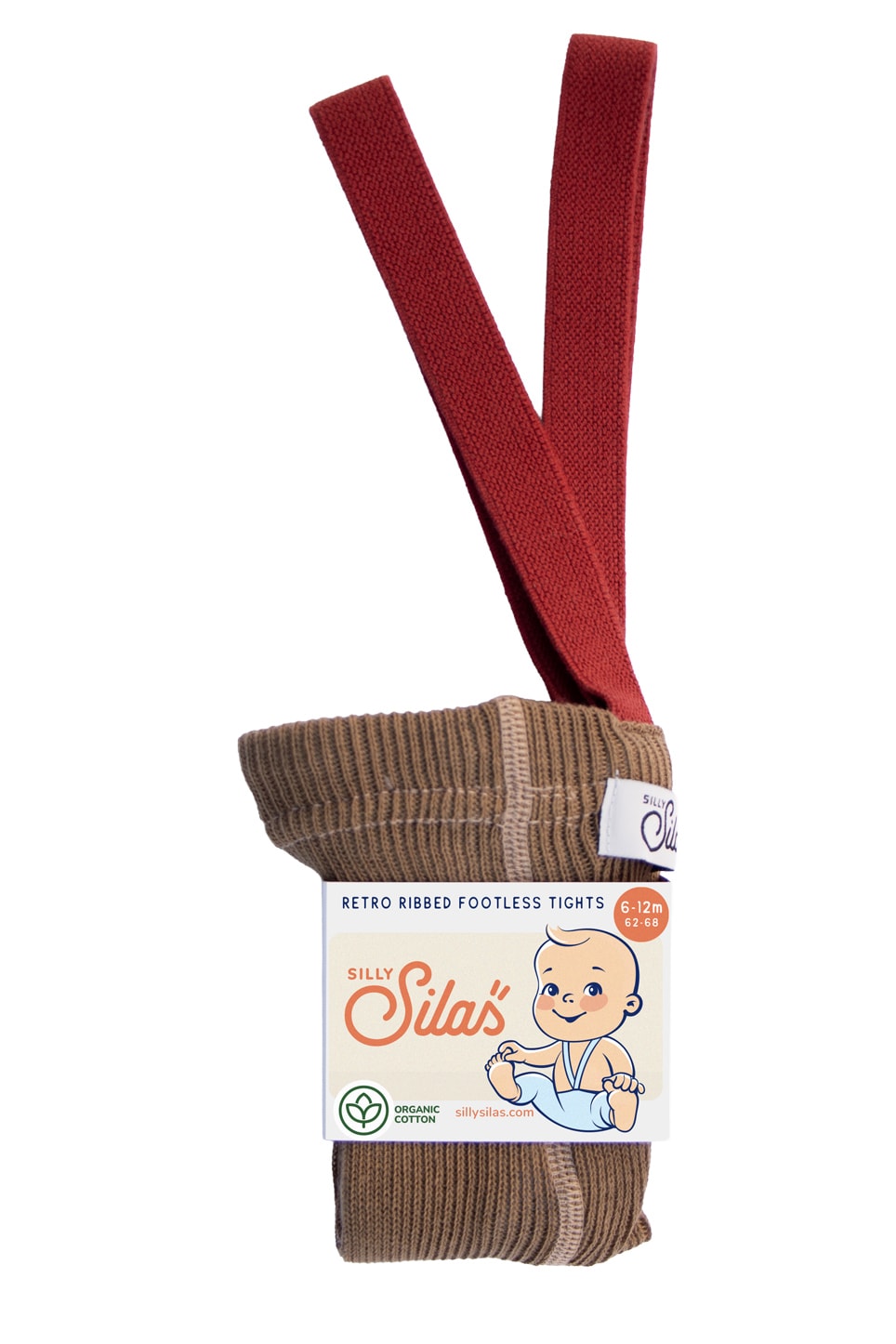 GOTS Cotton Tights With Braces Acorn Brown With Maple Leaf 