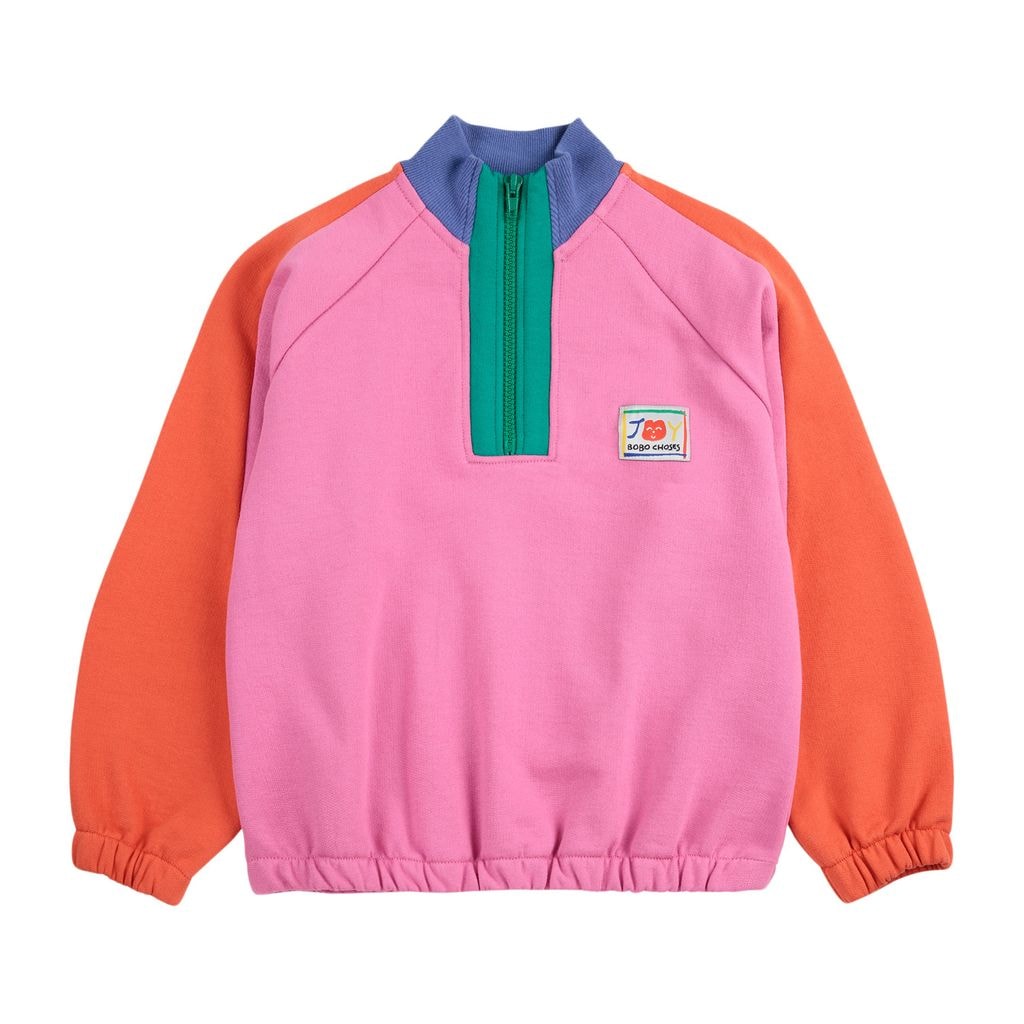 Smiling Color Block 1/4 Zipped Sweatshirt Fuchsia