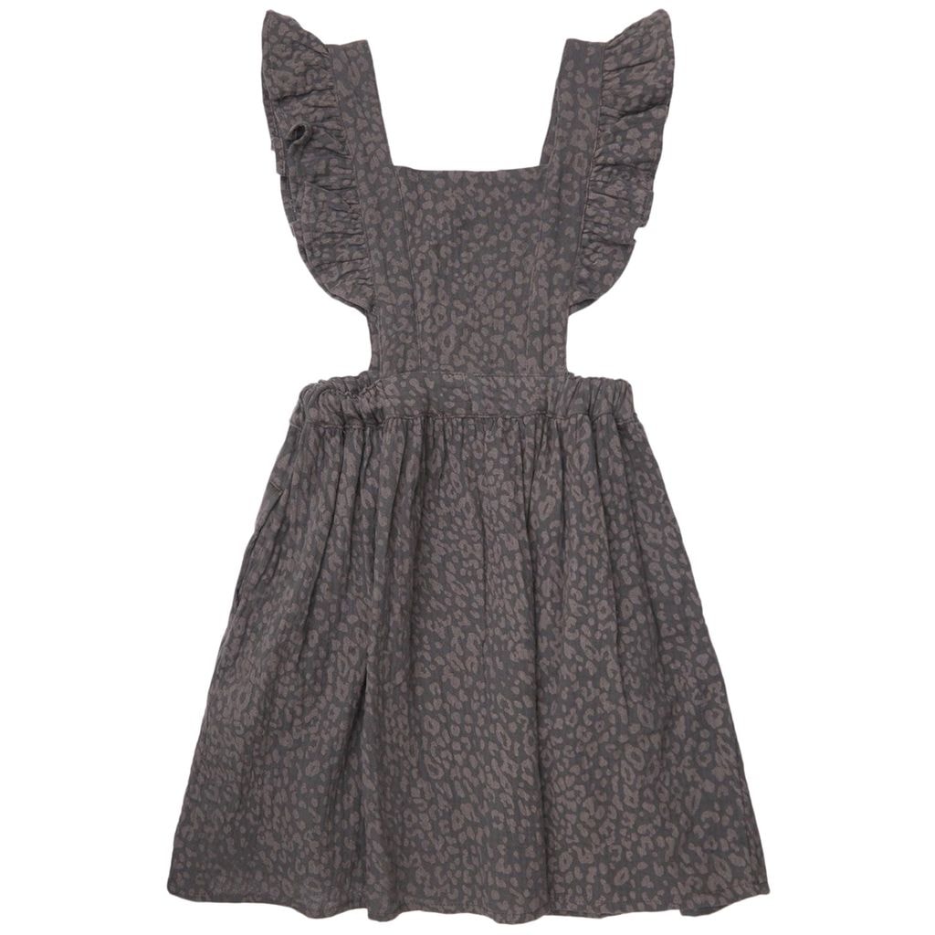 Mini Animal Print Pinafore Dress Dark Grey