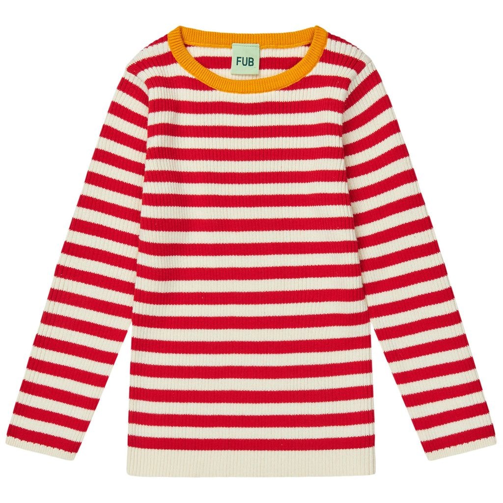 Rib Knitted Sweater Ecru/ruby Red