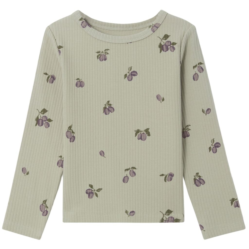 Printed Ribbed Long Sleeved T-Shirt Prune Green
