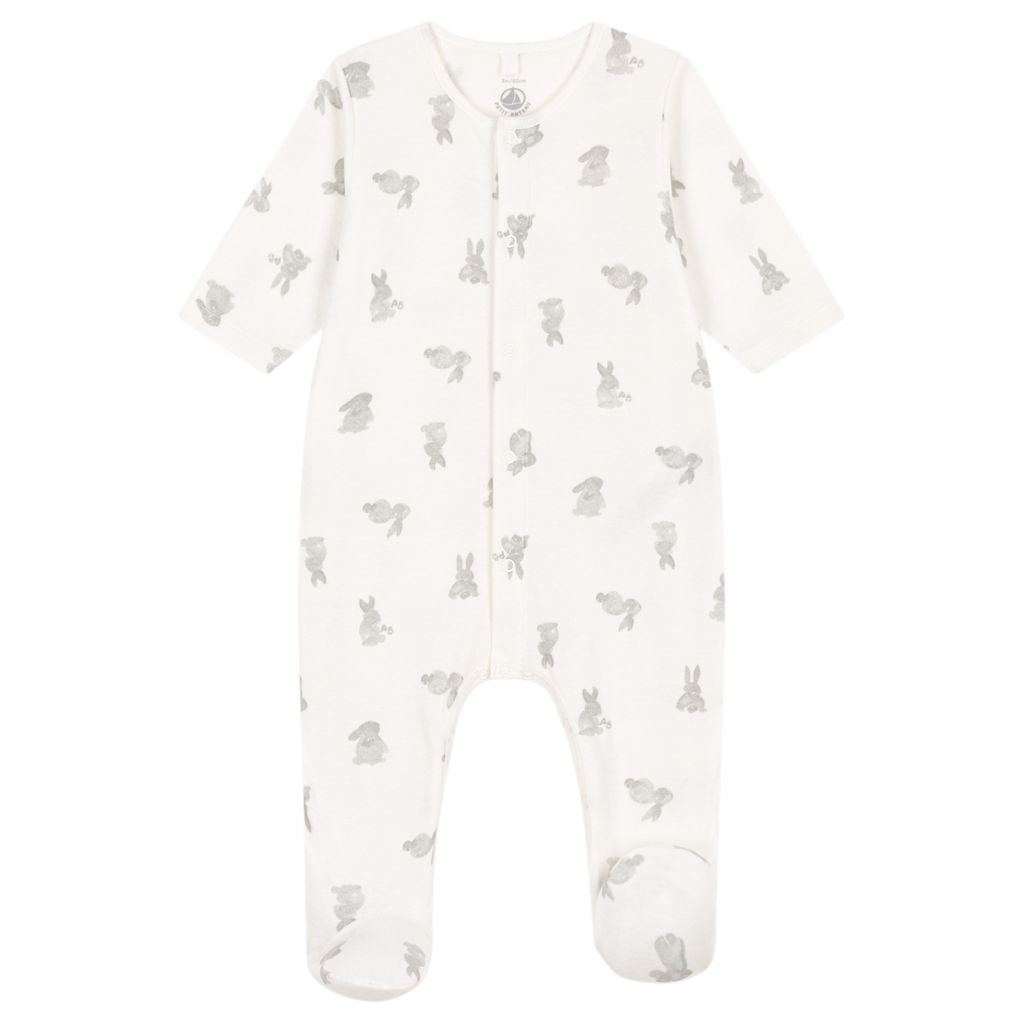 Rabbit Patterned Tube Knitted Onesie Marshmallow Grey