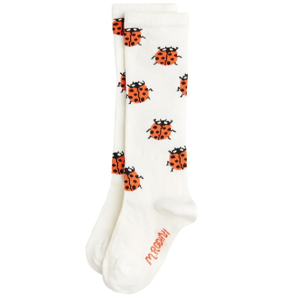 GOTS Ladybugs Knee-High Socks White