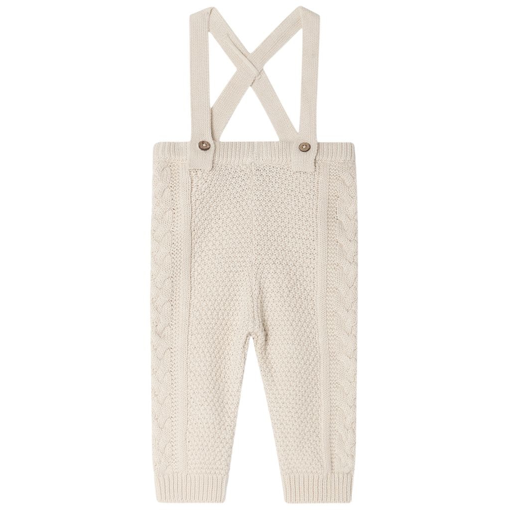 Cable Knitted Trousers With Suspenders Ecru