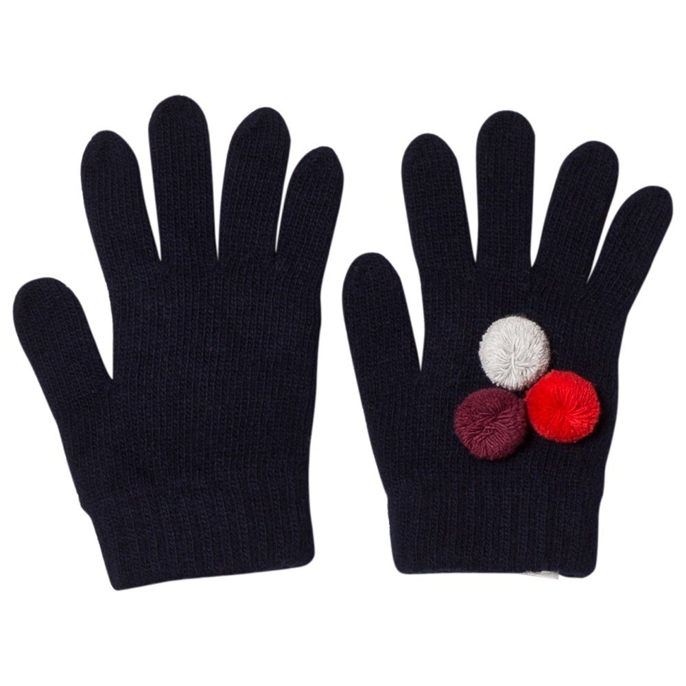 Navy and Multi Pom Pom Knit Gloves