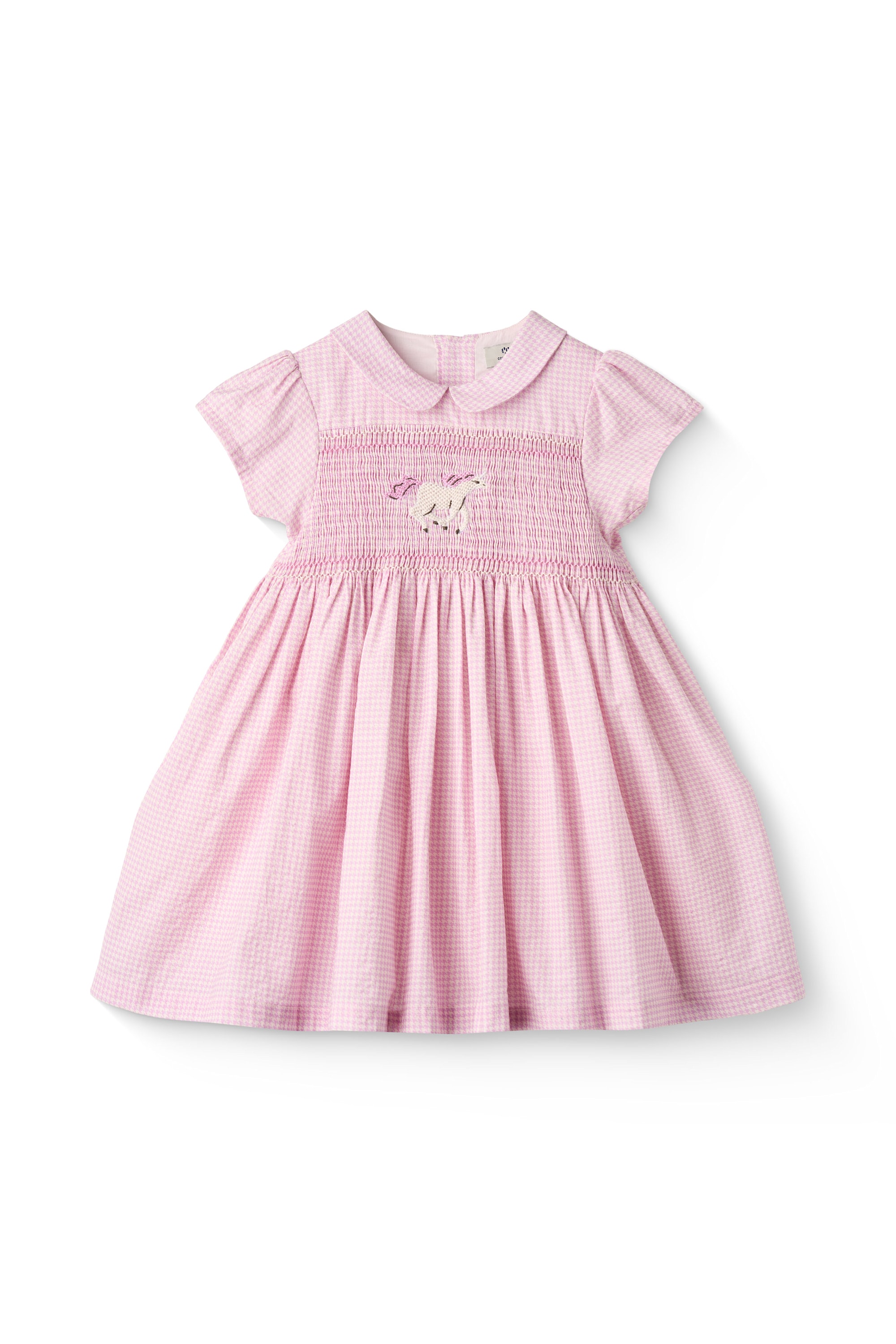 Houndstooth Dress W. Handmade Unicorn Emb. And Smock Syringa