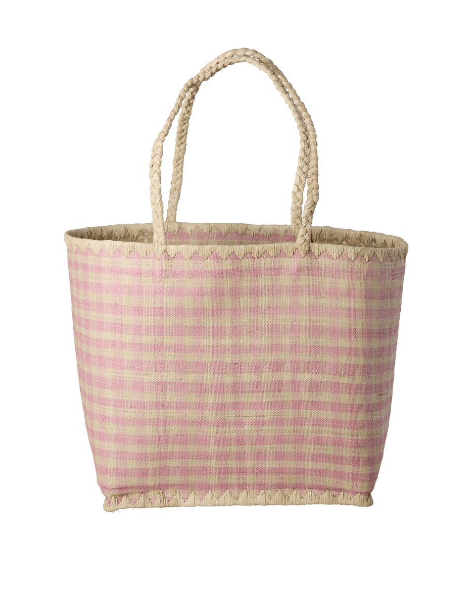 Iso Raffiakassi, Jossa On Vaaleanpunainen Ruutukuvio Pink
