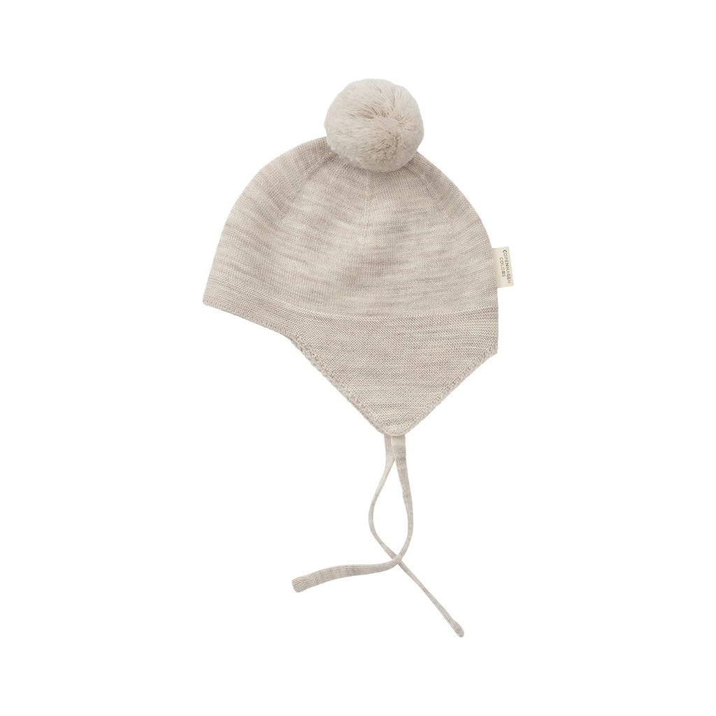 Cream Merino Wool Baby Beanie med Pompom