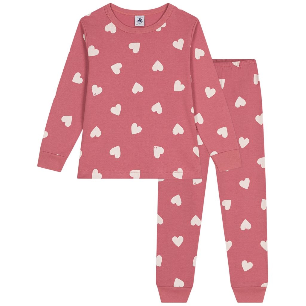 Heart Patterned Cotton Onesie Rosewood Marshmallow
