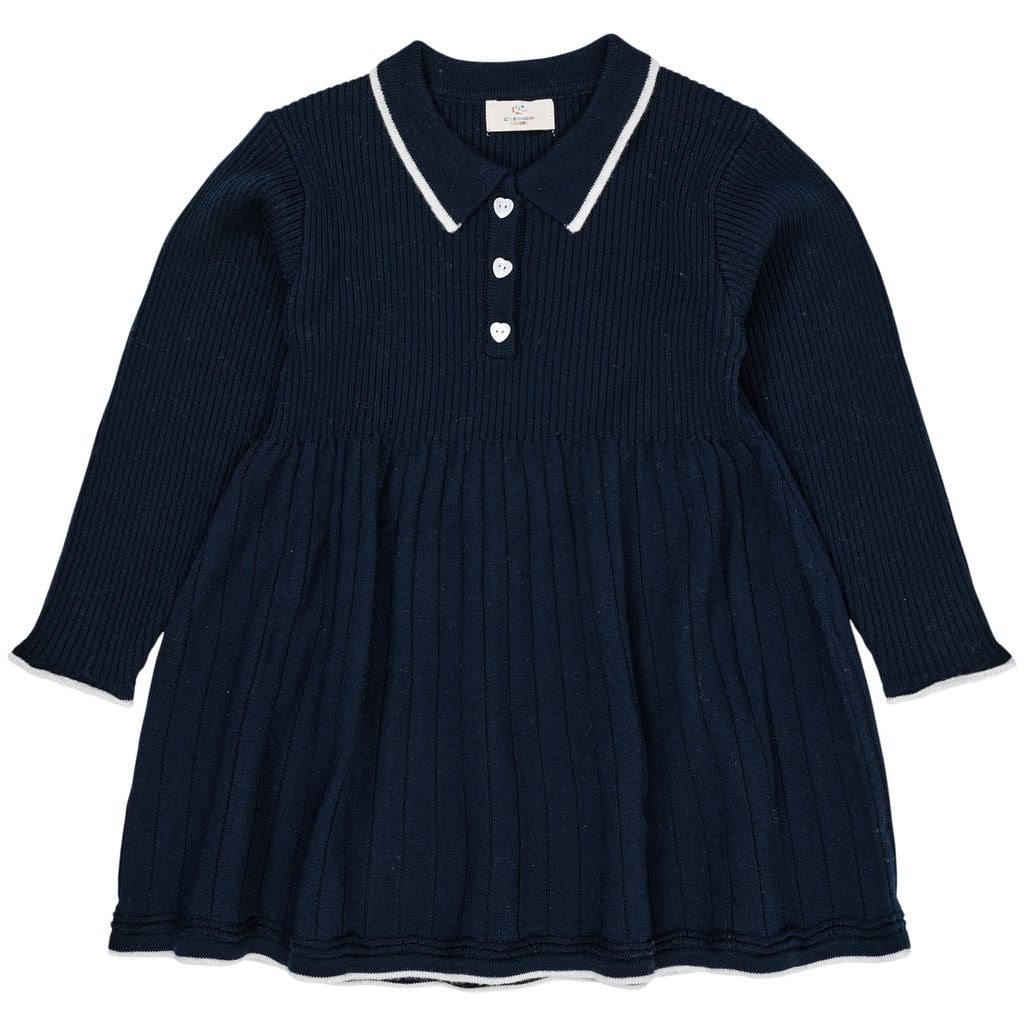 Merino Polo Kjole Navy/Cream Combi