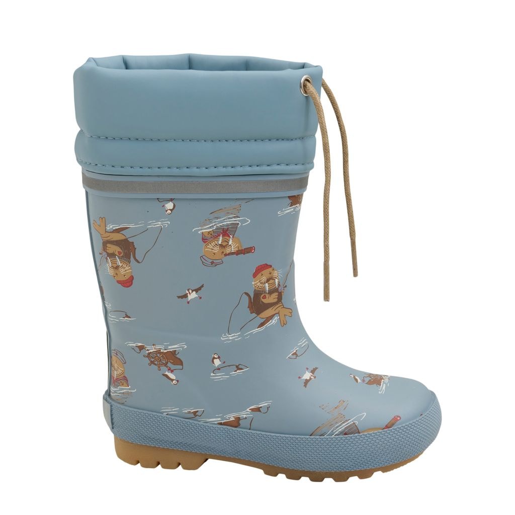 Printed Lined Rain Boots Smoke Blue