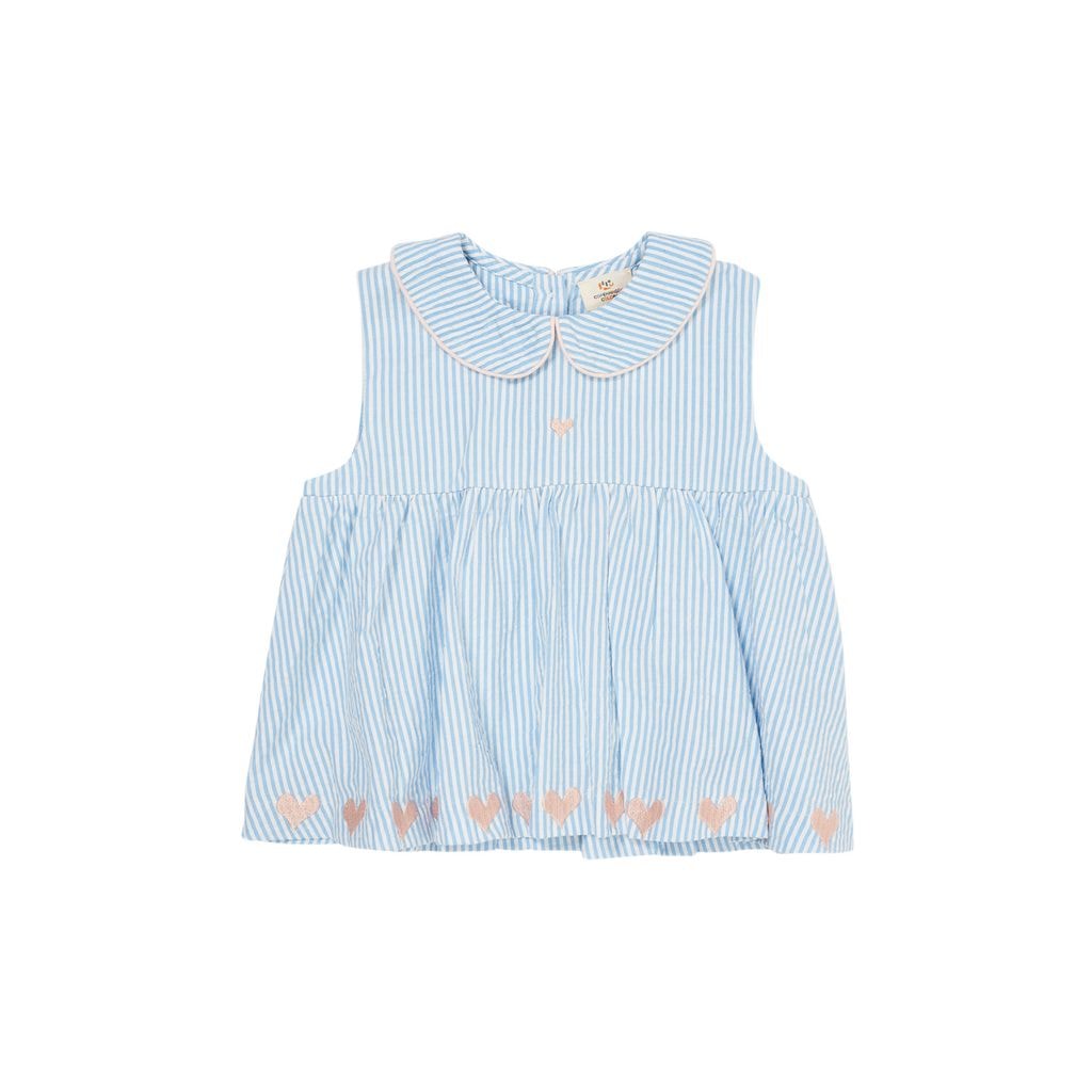 Hearts Bäckebölja Kortärmad Blus Sky Blue Cream Pink Stripe
