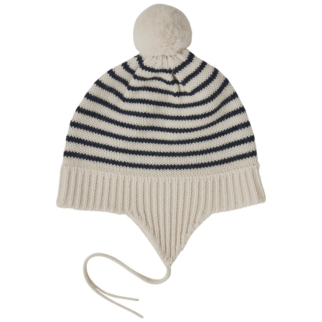 Baby Pompom Hat Ecru/Dark Navy