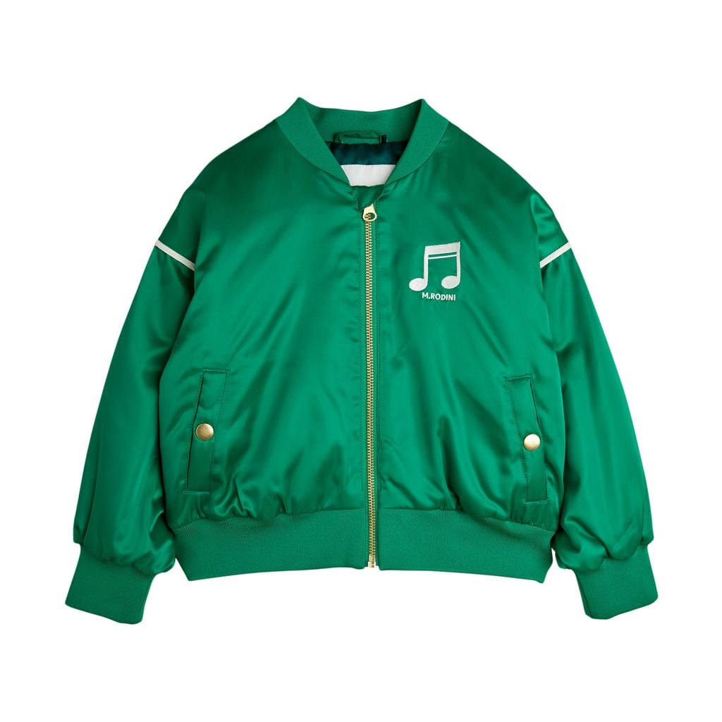 Note Chenille Satin Baseball Jacket Green
