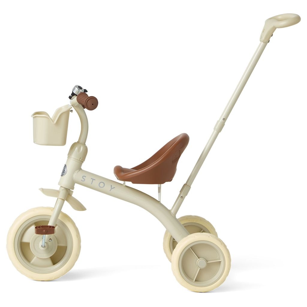 Vintage Trehjuling Med Föräldrahandtag Beige