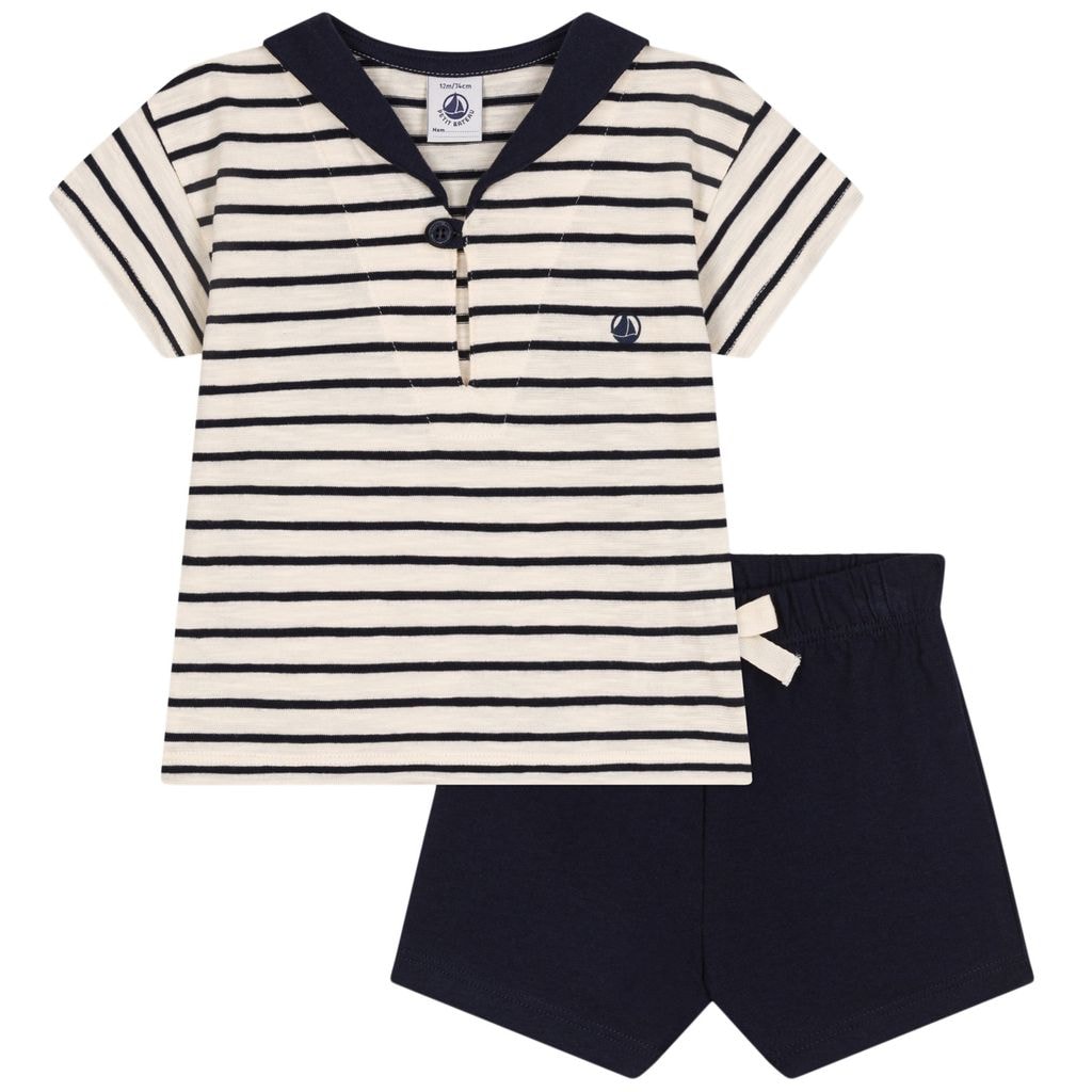 Raidalliset T-paita Ja Shortsit Beige