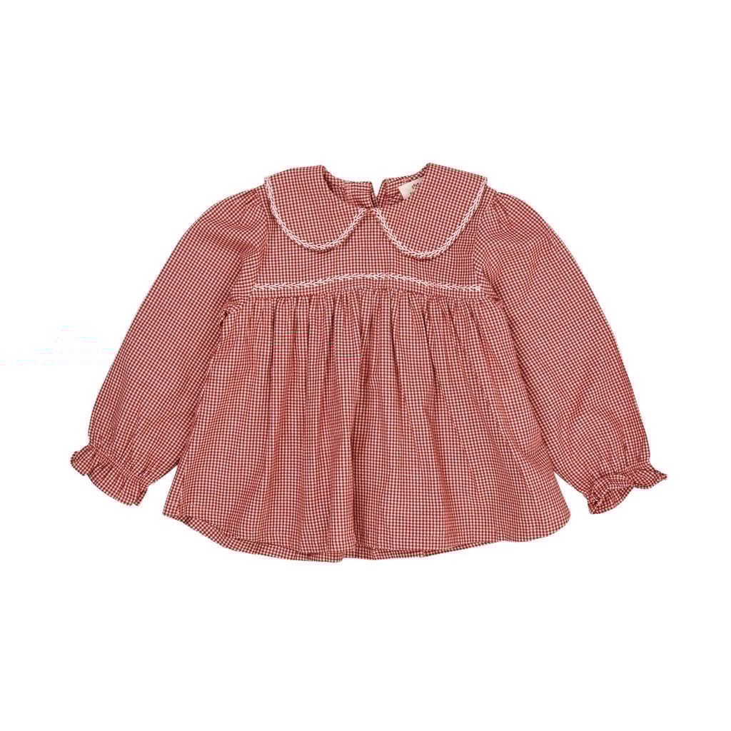 Check Blouse w. Collar  Red Check Combi