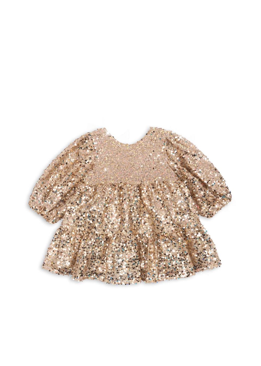 Lila Sequins Bow Dress Gold Glitter