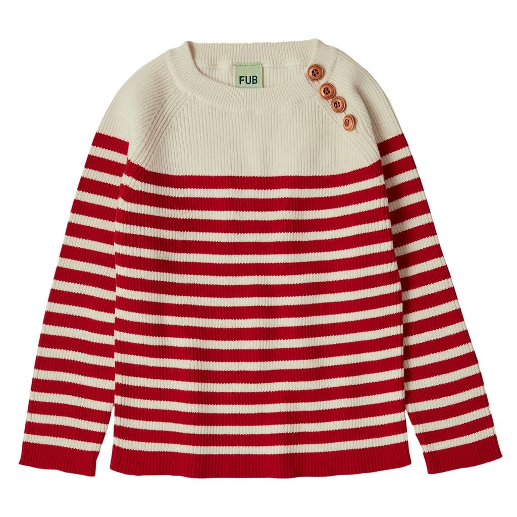 Striped Sweater Ecru/Crimson Red