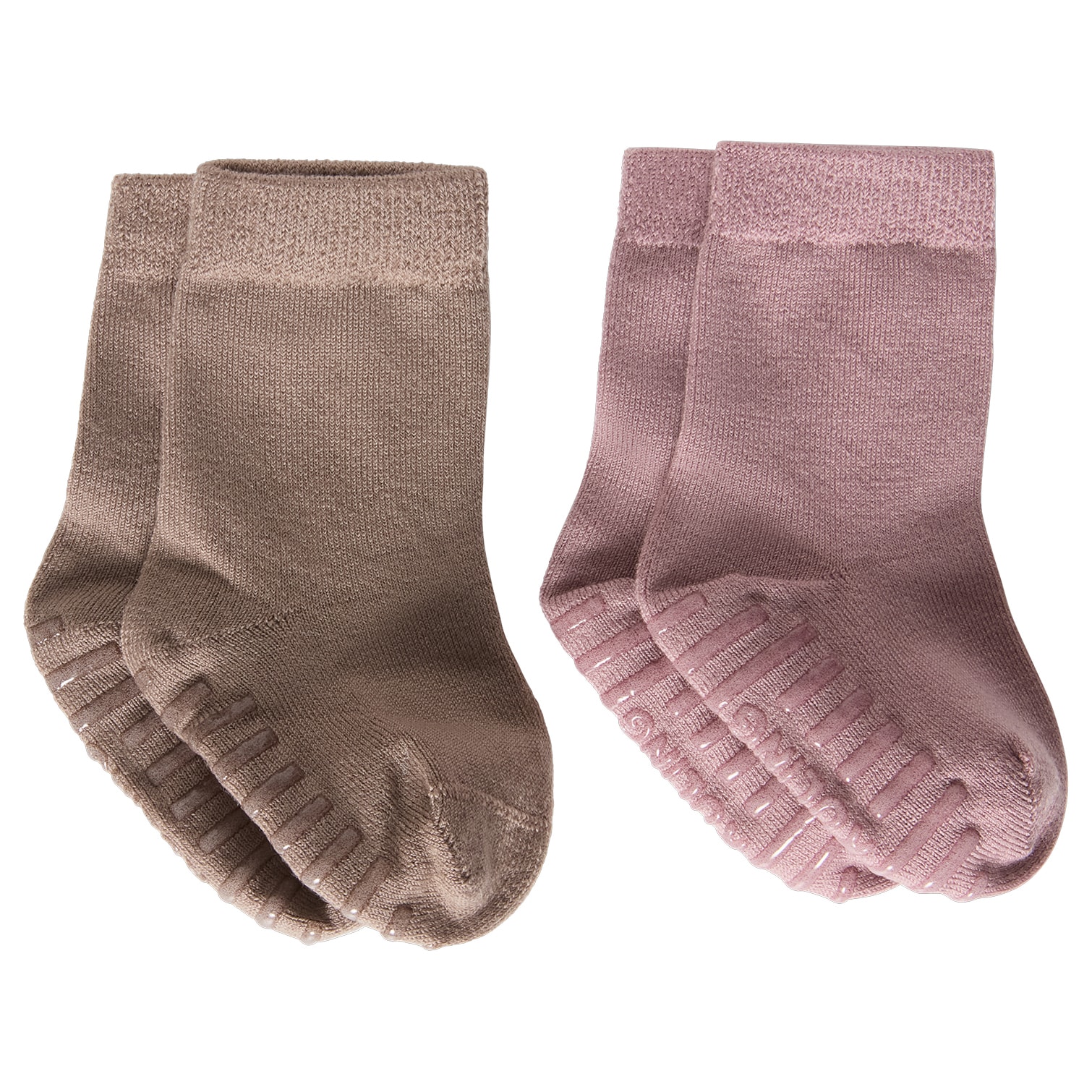 Wengen Wool Anti Slip Socks 2-p Light Brown/Purple Mauve