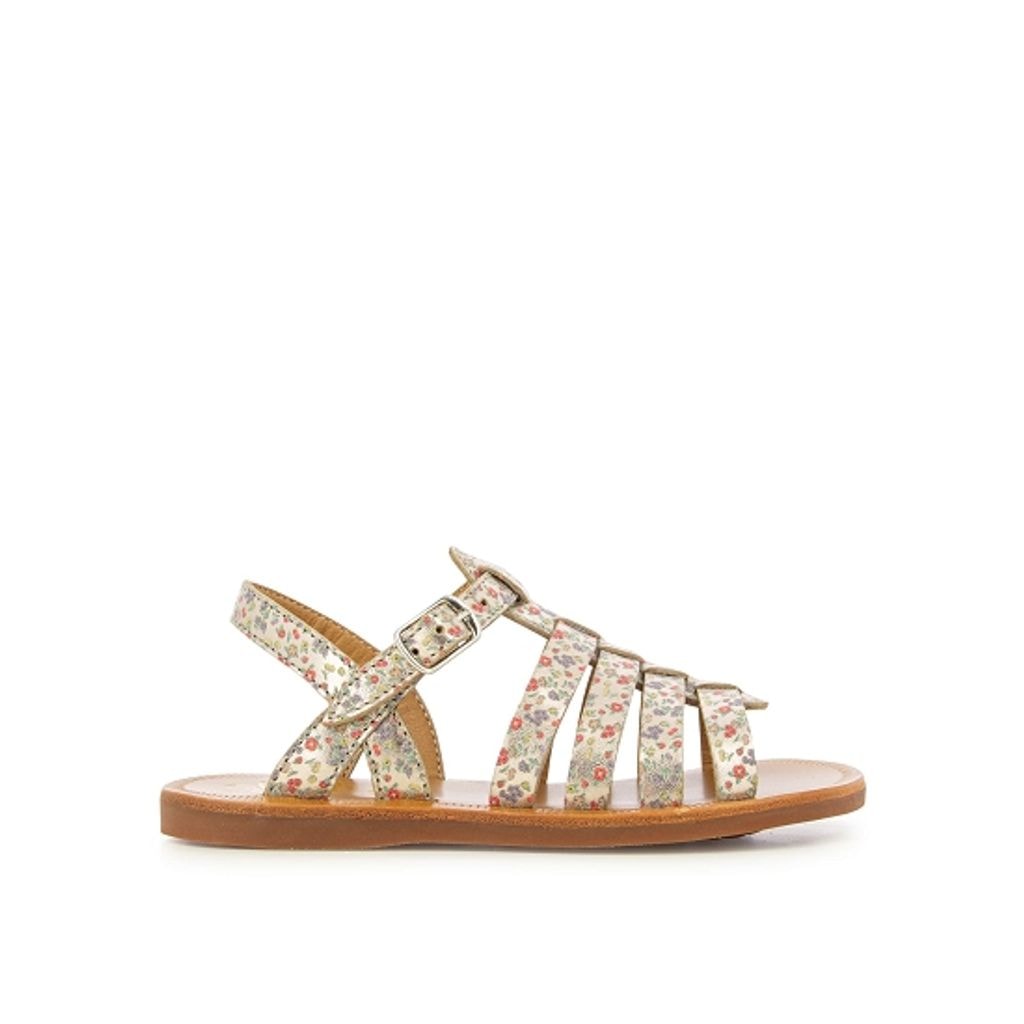 Plagette Strap Floral Sandals Gold