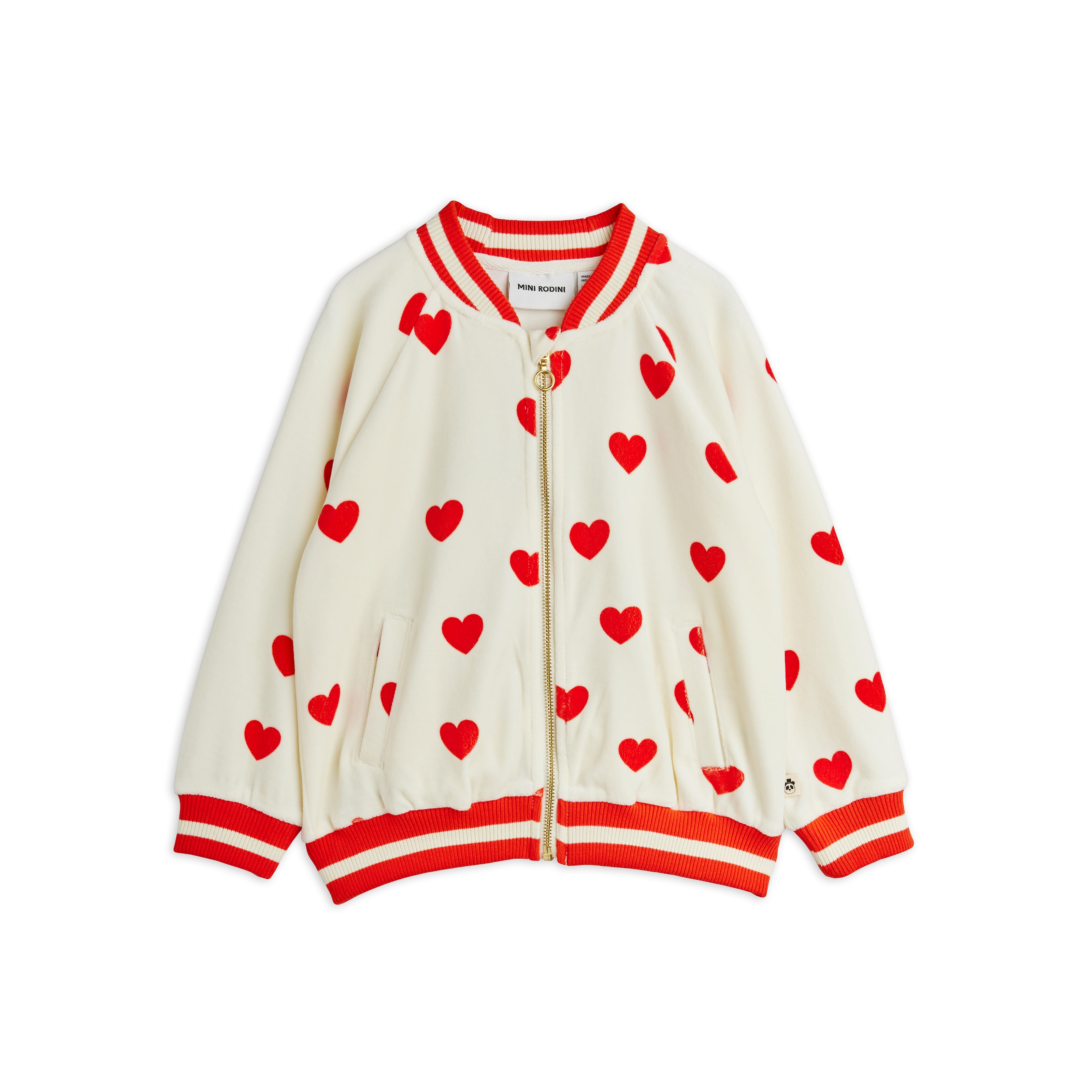Hearts Aop Velour Baseball Cardigan White