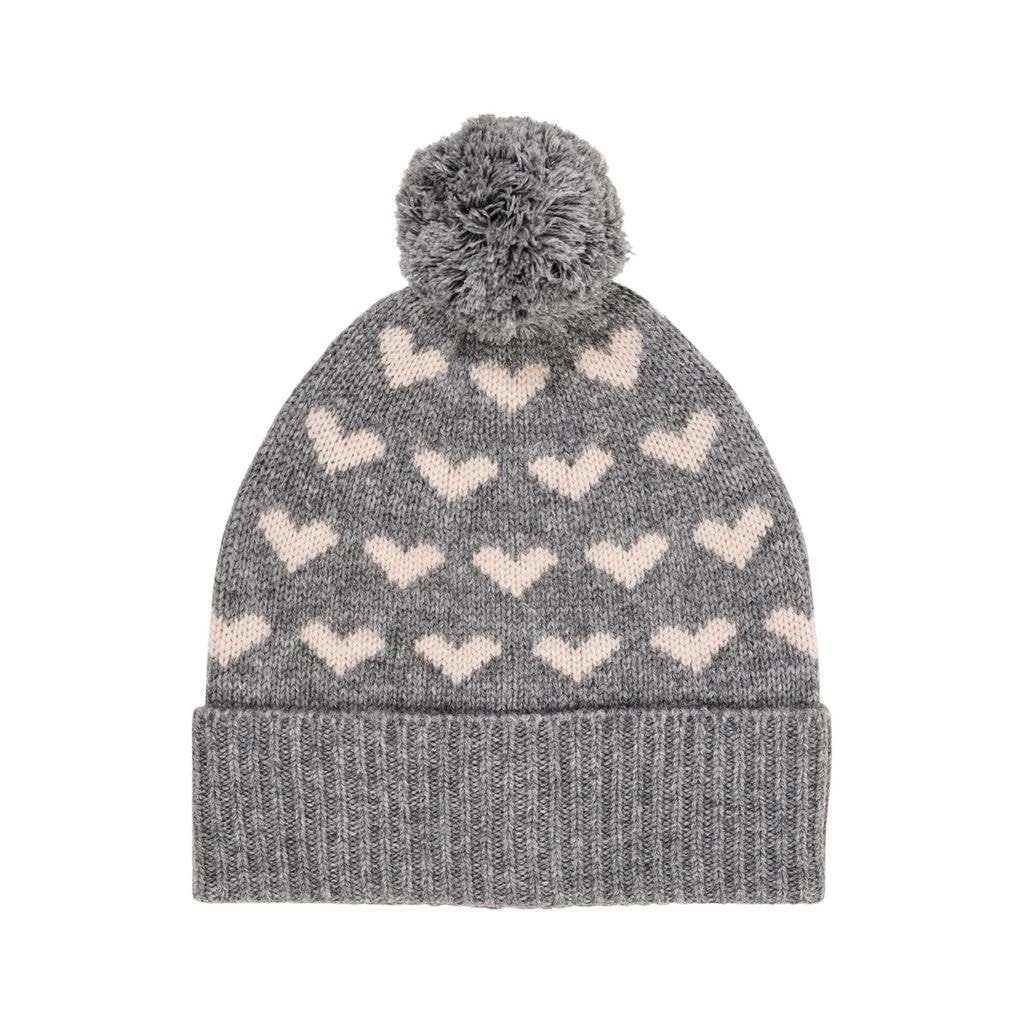Cashmere Wool Heart Beanie Grey Mel/Taupe Combi