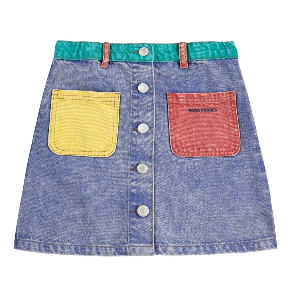 Color Block Denim Skirt Multicolor