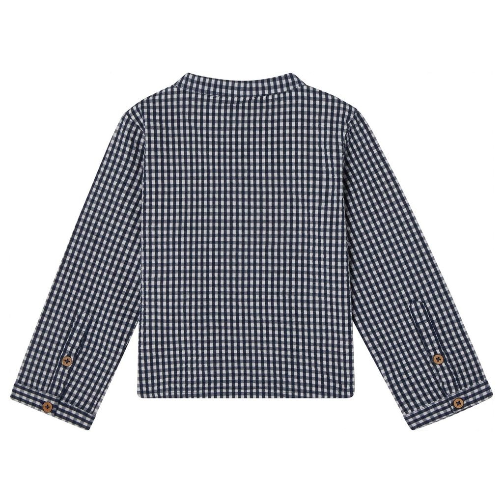 August LS Skjorta Seersucker Navy Check