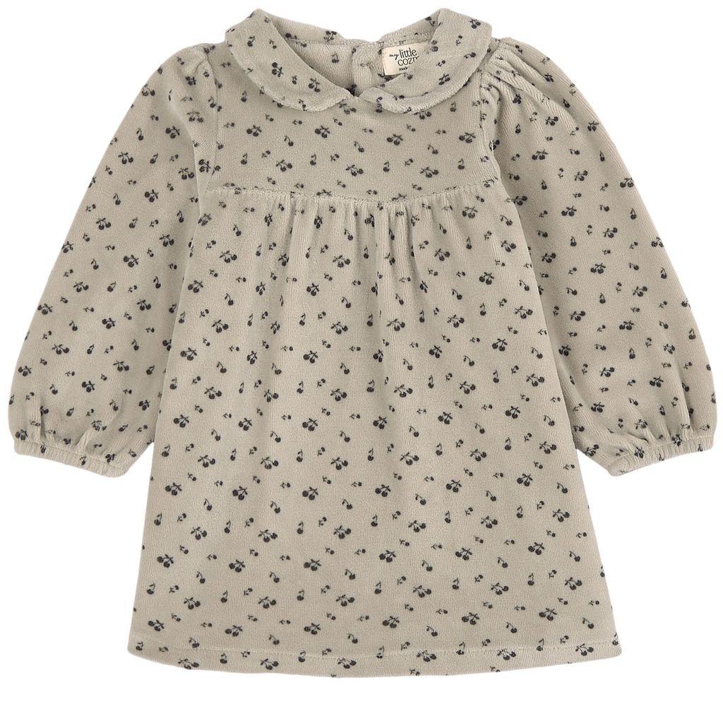 Printed Velour Baby Dress Light Gray