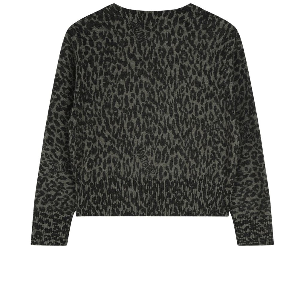 Leopard Print Knit Sweater Khaki