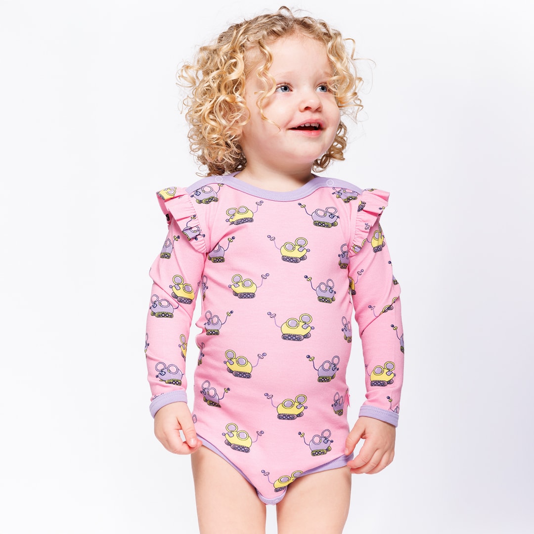 Regent With Robot Mice Långärmad Baby Body Pink Lilac