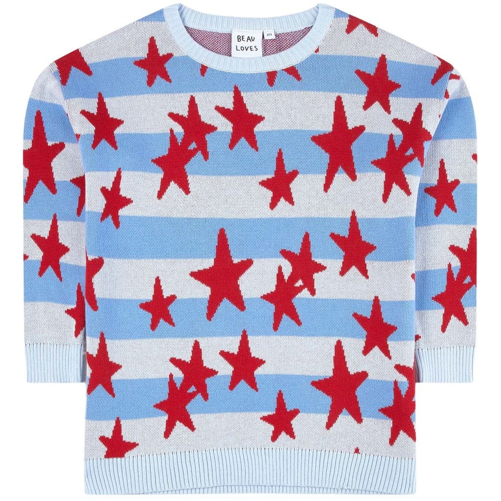 Stripes + Stars Knit Sweater Blue