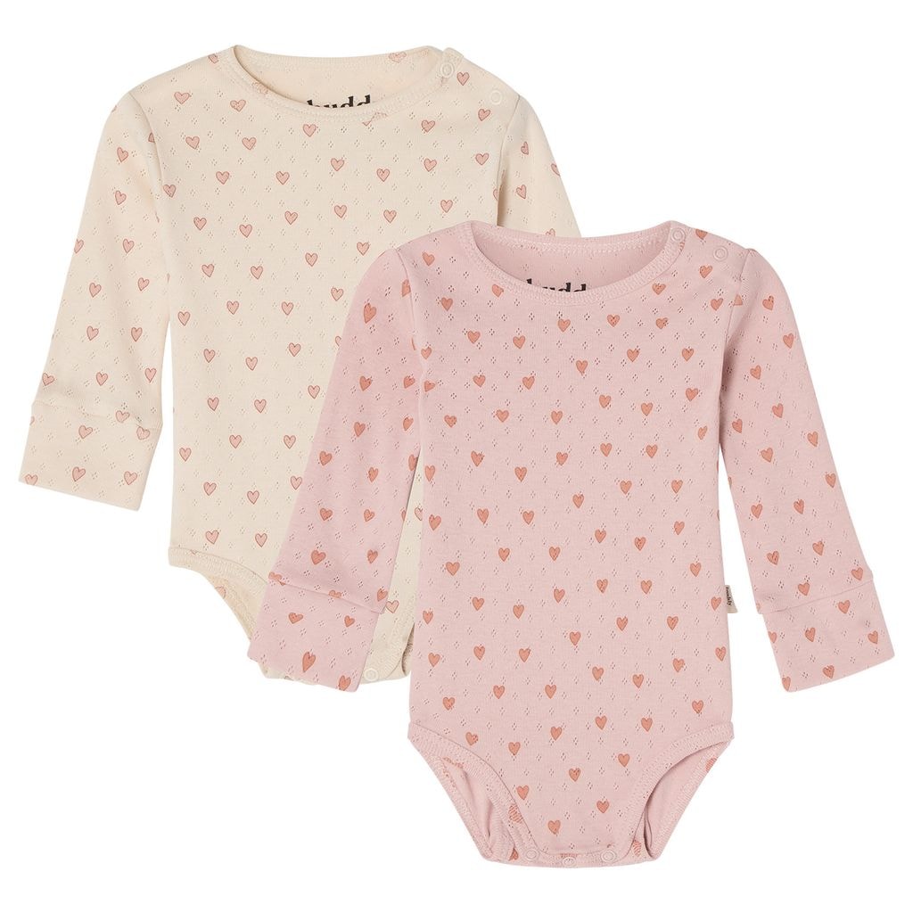 GOTS Petter 2-pack Hjärtmönstrade Baby Bodies Gräddvit