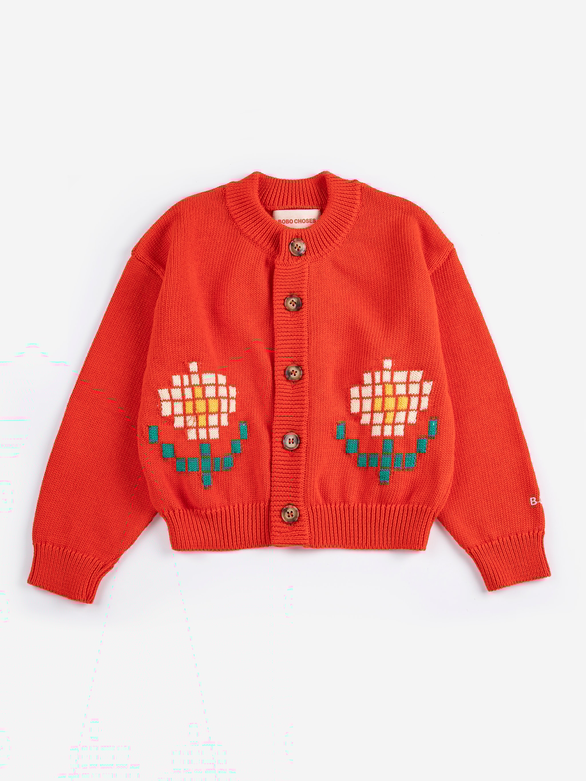 Pixel Daisy Cardigan Red 